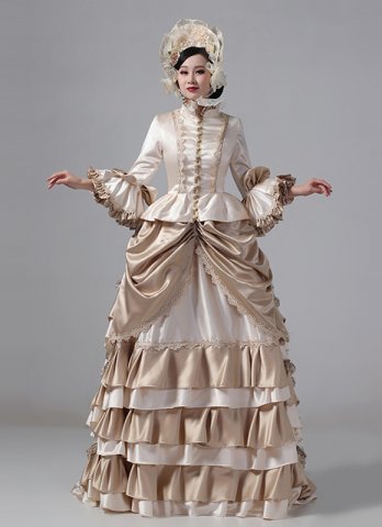 Victorian Bustle Satin Dresses Edwardian Historical Period Long khaki Dresses