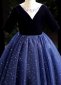 Navy Blue Kids Girls Velvet Tulle Masquerades Formal Dress 2
