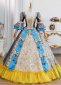Blue Floral Brocade Historical European Court Victorian Ball Gown