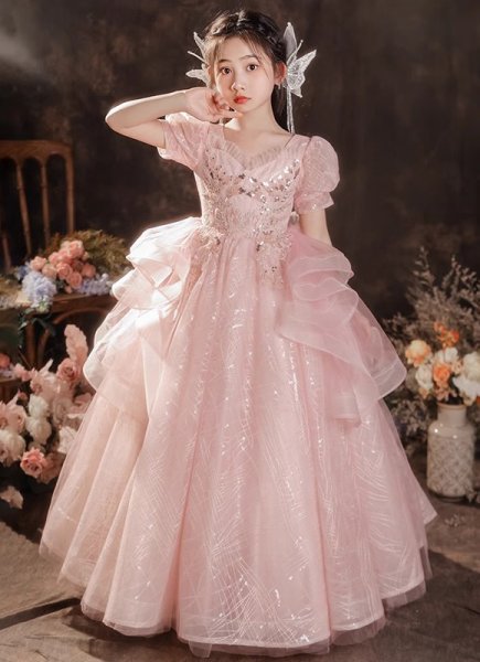 Flower Girls Pink Thanksgiving Birthday Party Formal Dresses