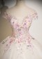 Princess A Line Off The Shoulder Champagne Appliques Prom Dress 3