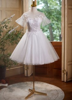 White Princess Embroidery Birthday Dresses Bridal Shower Dress