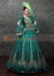 Green Long Flare Sleeves Lace Embroidered Vintage Rococo Masquerade Gown Theater Costume
