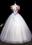 Embroidery Tulle Long Prom Ball Gown Dress With Flower