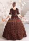 Coffee Floral Women Gothic Victorian Dress Gown 3