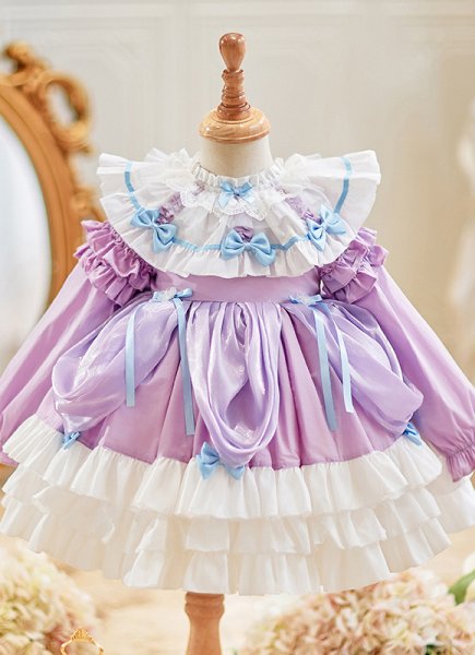 Children Purple Lolita Cake Dresses Girls Party Formal Dress