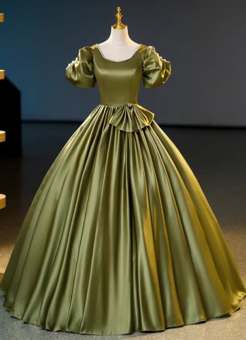 Army Green Satin Masquerade Formal Dresses