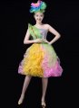 Carnival Stage Women Tutu Short Dresses Leaf Petal Diagonal Shoulder Ball Gown