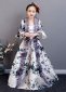 White Black Flower Printed Girls Rococo Bell Princess Dress
