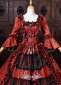 Red Floral Brocade Long Sleeves Tiered Ruffles Floor Length Masquerade Party Dress 4