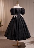 Black Off Shoulder Ball Gown Midi Sleeve Party Dress