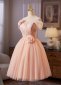 Pink Off the Shoulder Beaded Flower Short Cocktail Dress