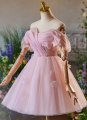 Pink Off-the-Shoulder Applique Formal Dress
