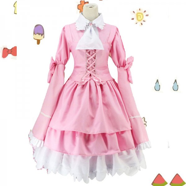 Anime Alice Cosplay Maid Costume Pink Long Sleeve Lolita Dress
