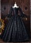 Black Brocade Gold Floral Jacquard Victorian Ball Gown Masquerade Dress 4