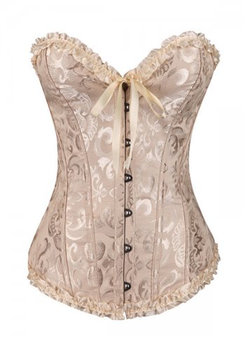 Women Lace-Up Boned Overbust Corset Bustier Bodyshaper Top