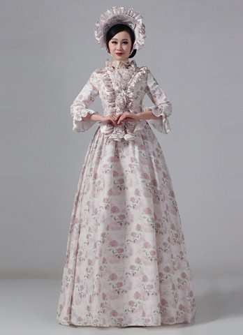 Victorian Bustle Floral Dresses Edwardian Historical Period Theater Costume