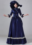 Blue Champagne Victorian Bustle Satin Dresses Historical Edwardian Ball Gown