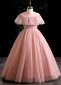 Flower Girl Sequin Ruffle Shoulder Pink Tulle Formal Prom Dresses