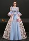 Blue Long Flare Sleeves Lace Floral Bow Vintage Rococo Masquerade Lolita Dress