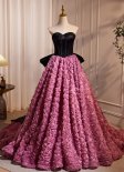 Rose Flower Black Corset Trailing Formal Dress