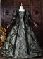 Vintage Dark Green Floral Brocade Baroque Gothic Victorian Dress Lace Puff Sleeves Floor Length Masquerade Costume