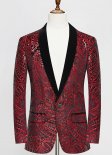 Men Wine Red Cashew Flower Shiny Sequin Floral Shawl Lapel Suit Jacket Weddings Prom Banquets Formal Blazer