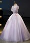 Princess V Neck Floor Length Tulle Prom Dresses With Sequins 1