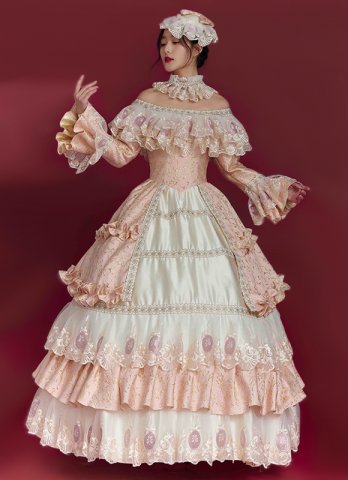 Vintage Out off-shoulder Victorian Party Dress Pink Southern Belles Women Ball Gown