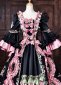 Rococo Black Floral Printed Satin Masquerade Dress Lolita Costume 4