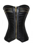 Black Leather Gothic Overbust Corset With Front Zipper