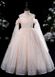 Children Flutter Sleeve Sequin Tulle Dress Banquet Beauty Contest Dresses