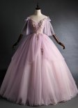 Pink Sexy Deep V-Neck Backless Beading Prom Formal Dresses