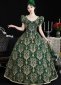 Medieval Vintage Green V-Neck Short Sleeves Embroidery Masquerade Ball Dress