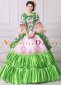 Green Long Flare Sleeves Retro Bow Floral Masquerade Ball Gown Theater Costume