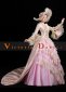 Pink Long Flare Sleeves Lace Vintage Rococo Women Wedding Party Dress with Hat 2