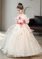 Flower Girls Cold Shoulder Sleeve Applique Flower Tulle Party Formal Dress 2