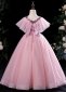 Girls Pink Sequins Ruffle Shoulder Party Formal Dresses 3