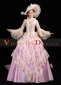 Pink Long Flare Sleeves Lace Vintage Rococo Women Wedding Party Dress with Hat