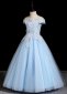 Blue Off Shoulder Applique Dress Banquet Wedding Flower Girl Dresses 1