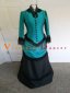 Vintage 1886s Blue Taffeta Victorian Bustle Dress Carnival Gown 2