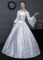 Women White Floral Jacquard Lace Victorian Dress 2