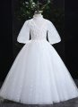 Little Girls Mock Neck Polka Dots Tulle Wedding Engagement Dresses