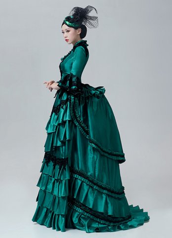 18th Century Historical Inspired Masqurade Ball Gown Green Victorian Bustle Dresses