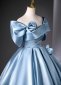 Women Blue Silk Satin Formal Gala Dress 3