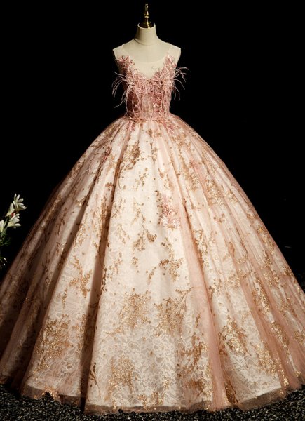 Custom-made Sparkly Tulle Feather Backless Party Dress