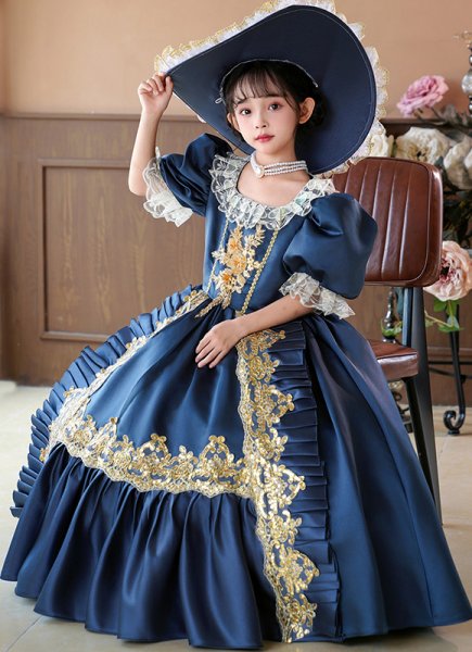 Renaissance 18th Century Girls Princess Blue Dresses Children Holiday Party Dress