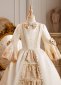 Champagne Satin Long Sleeves Girls Historical Victorian Party Dress 4