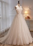 Sparkly Ivory Tulle Spaghetti Strap Appliques Wedding Dress
