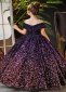 Girls Off Shoulder Neck Glitter Princess Party Ball Gown 3